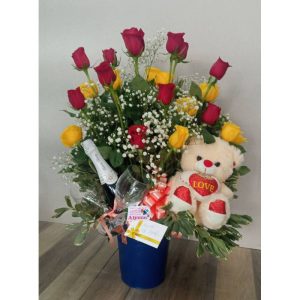 Champagnera 24 Rosas Peluche VIno y Copas